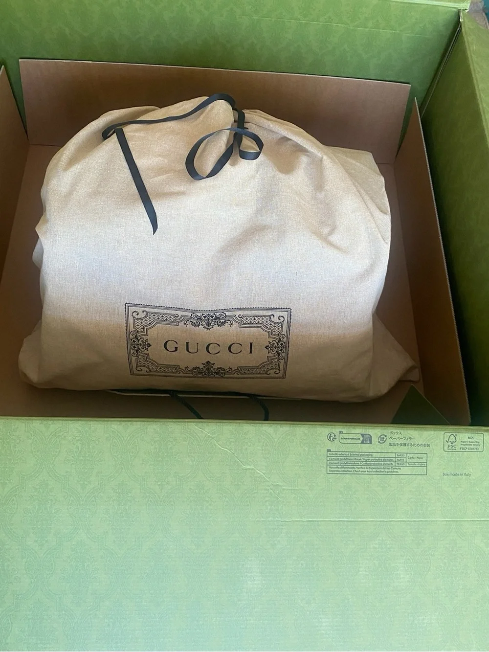 Gucci Beige GG Supreme 10ktf Canvas Duffel with Green-Red Web Straps